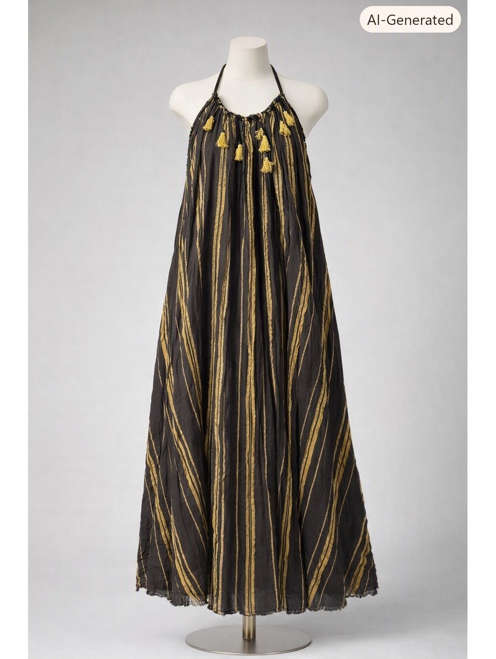 Free People Black and Tan Maxi Dress Sz M - Boho Billowy Indie Granola Girl